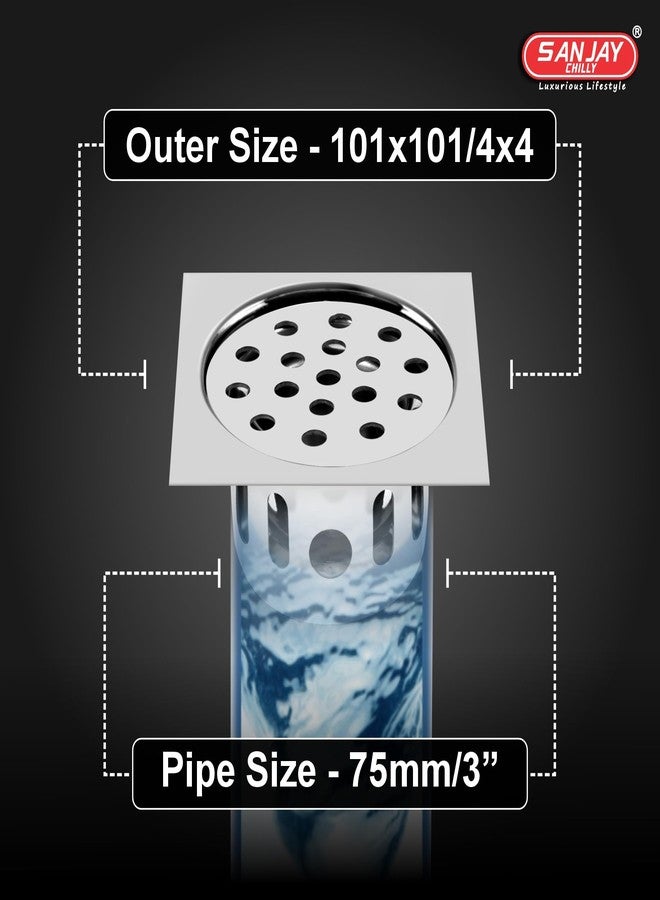 Sanjay Chilly Square Floor Drainer for Bathroom | Floor Drain Jali with Cockroach Trap Bathroom Gratings | Stainless Steel 304 Grade Sink Strainer Kitchen Hair Catcher (4 x 4 INCHES) - Image 2